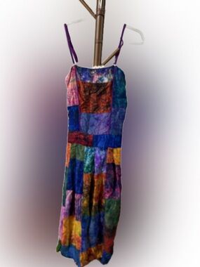 GREATER GOOD NETWORK PATCHWORK SILK BOHO MAXI DRESS MED